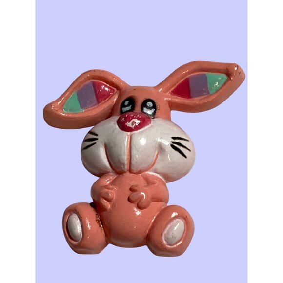 Vintage Pink Bunny Brooch Pin - Cute Handmade Easter Rabbit Jewelry - Picture 4 of 9